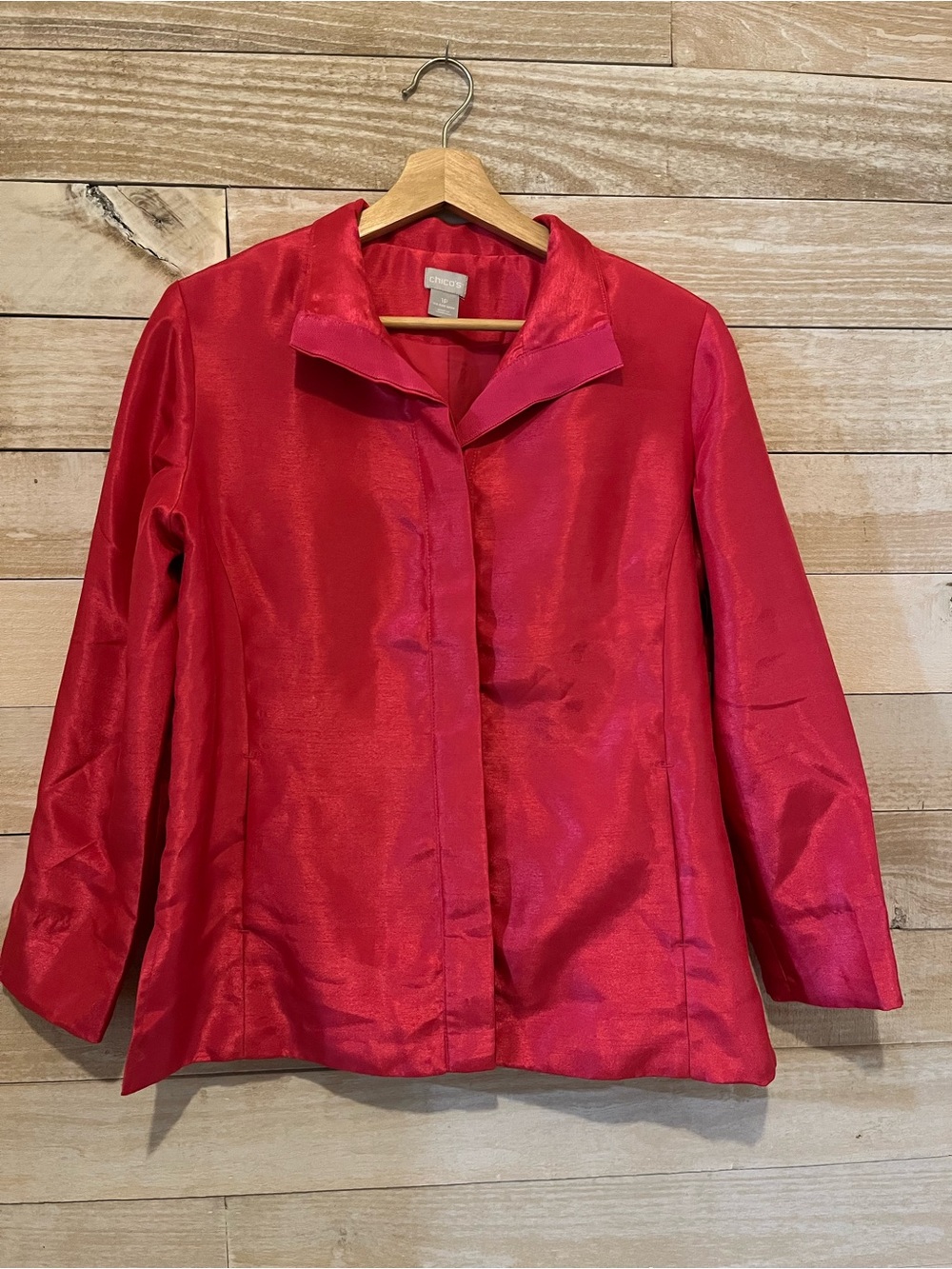 Chico's Shimmery Red Button-Down Jacket